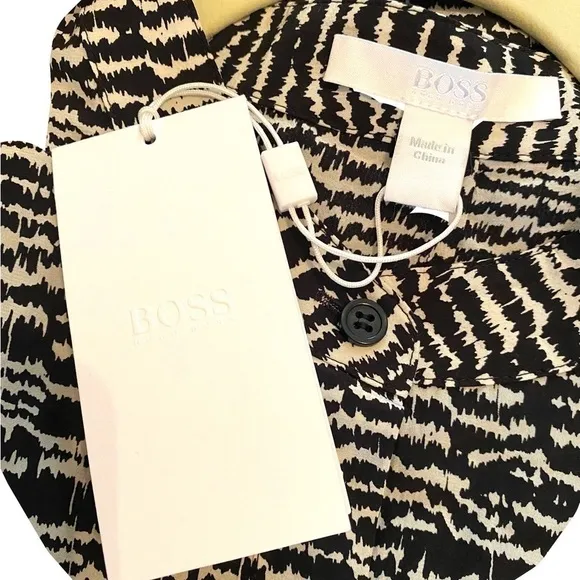Hugo Boss Long Sleeve Black &amp; White Maxi Midi Shirt Dress with Pockets Size 6
