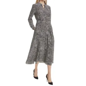 Hugo Boss Long Sleeve Black &amp; White Maxi Midi Shirt Dress with Pockets Size 6