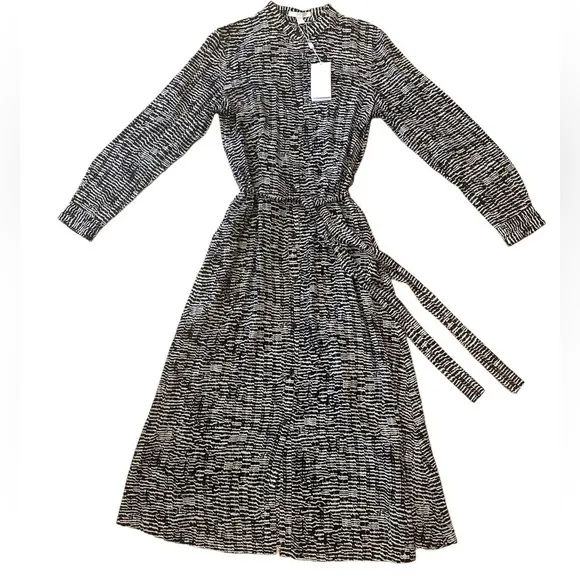 Hugo Boss Long Sleeve Black &amp; White Maxi Midi Shirt Dress with Pockets Size 6