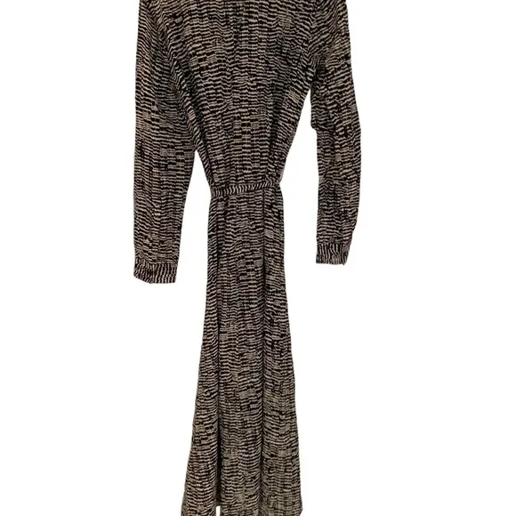 Hugo Boss Long Sleeve Black &amp; White Maxi Midi Shirt Dress with Pockets Size 6