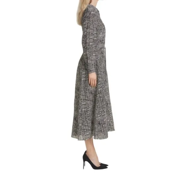Hugo Boss Long Sleeve Black &amp; White Maxi Midi Shirt Dress with Pockets Size 6