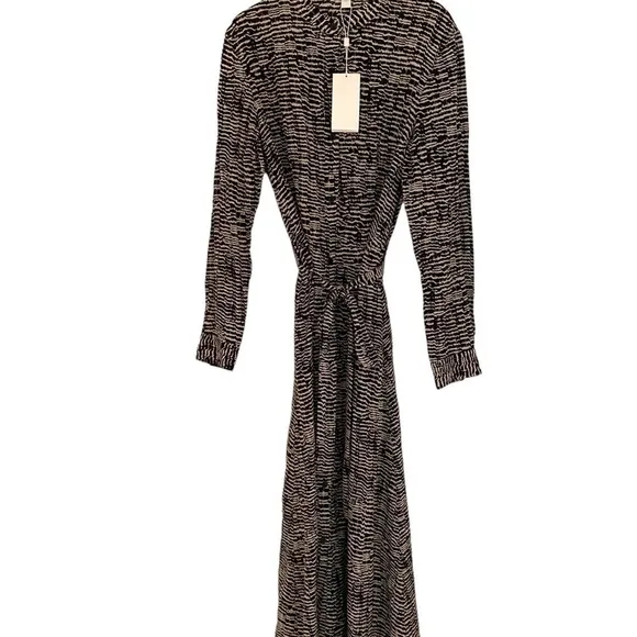 Hugo Boss Long Sleeve Black &amp; White Maxi Midi Shirt Dress with Pockets Size 6