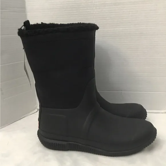 Hunter Black Winter Rain Boots Cozy Pull-On Style