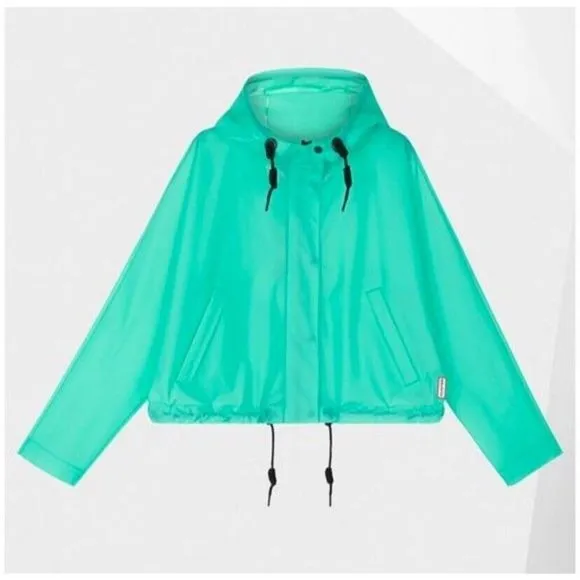 Hunter Boots Original Crop Vinyl Rain Coat Smock Jacket Ocean S M L XL Festival