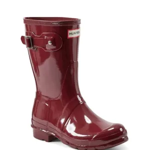 Hunter Boots Women's Original Short Gloss Rain Boots in Dark Red