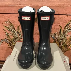 Hunter Dark Slate Original Short Gloss Boots Size 5