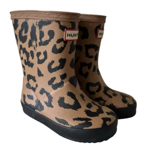 Hunter Original Girls US 6 Toddler Leopard Print Rain Boots Wellies Brown