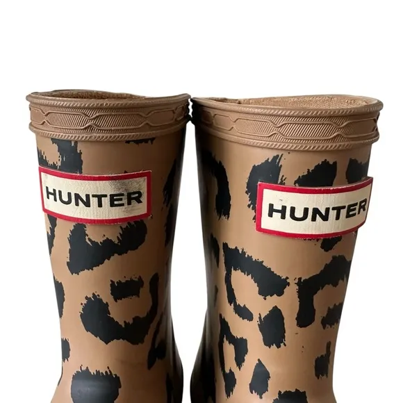 Hunter Original Girls US 6 Toddler Leopard Print Rain Boots Wellies Brown