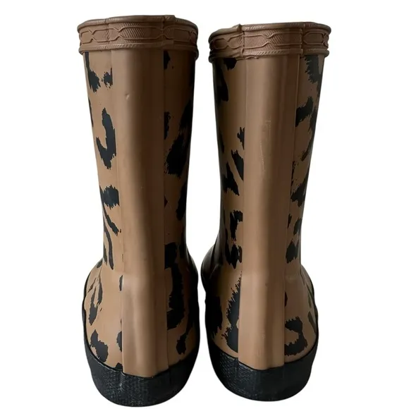 Hunter Original Girls US 6 Toddler Leopard Print Rain Boots Wellies Brown
