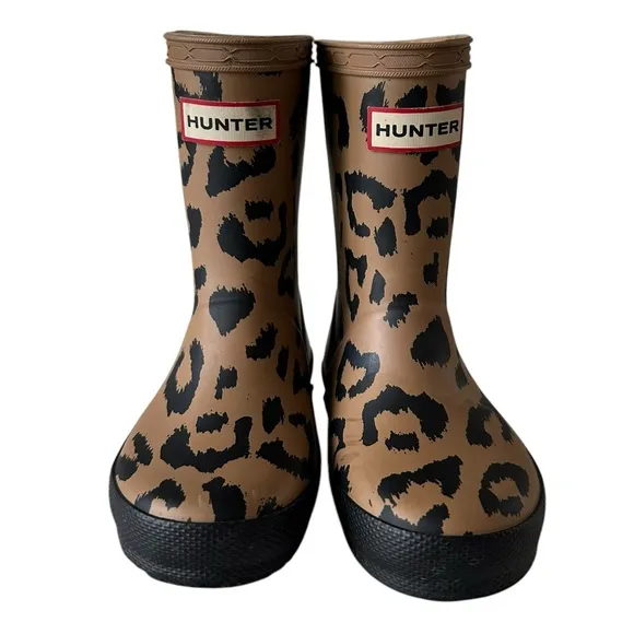 Hunter Original Girls US 6 Toddler Leopard Print Rain Boots Wellies Brown