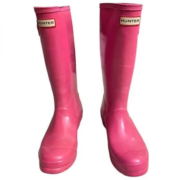 Hunter original kids tall gloss pink rain boots in size 5