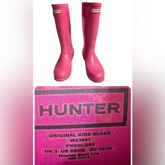 Hunter original kids tall gloss pink rain boots in size 5