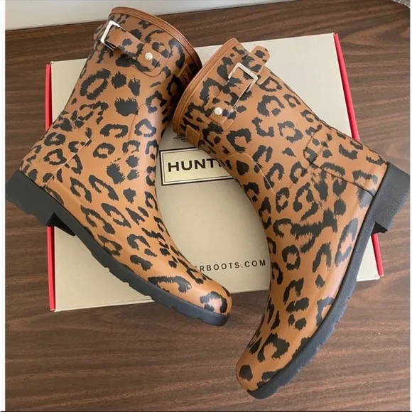 HUNTER Original Leopard Print Rain Boots Short Waterproof Shoes 6M NWT AUTHENTIC