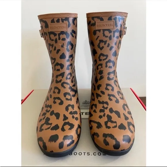 HUNTER Original Leopard Print Rain Boots Short Waterproof Shoes 6M NWT AUTHENTIC