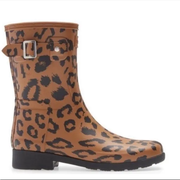 HUNTER Original Leopard Print Rain Boots Short Waterproof Shoes 6M NWT AUTHENTIC