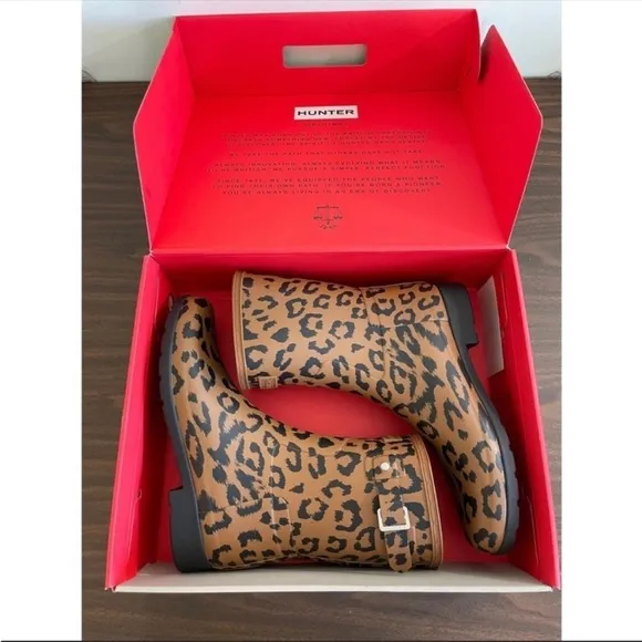 HUNTER Original Leopard Print Rain Boots Short Waterproof Shoes 6M NWT AUTHENTIC