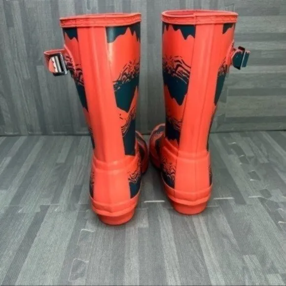Hunter Original Short Rain Boots Pink Grey Storm Stripe  Women Size 8