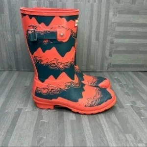 Hunter Original Short Rain Boots Pink Grey Storm Stripe  Women Size 8