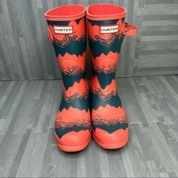 Hunter Original Short Rain Boots Pink Grey Storm Stripe  Women Size 8