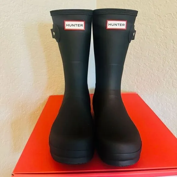 HUNTER Original Short Waterproof Rain Boot, Rubber Black, Size 12, NWT