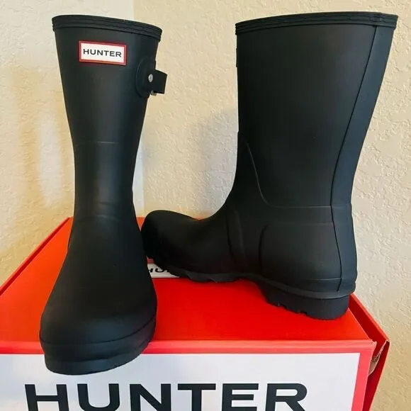 HUNTER Original Short Waterproof Rain Boot, Rubber Black, Size 12, NWT
