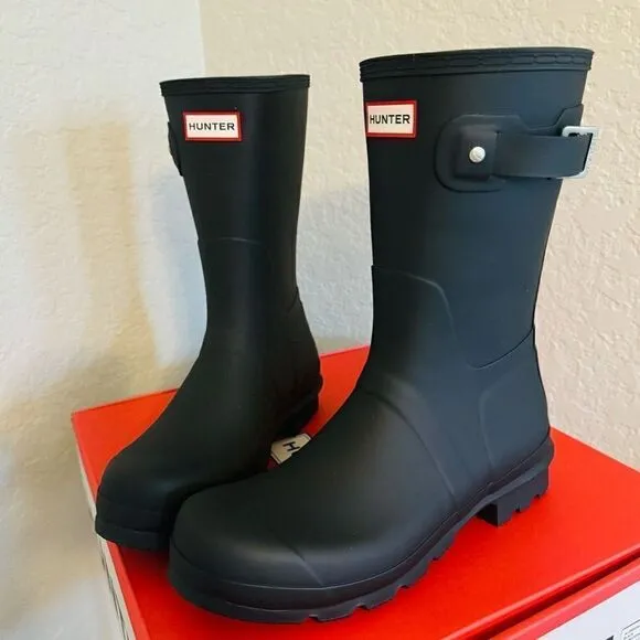 HUNTER Original Short Waterproof Rain Boot, Rubber Black, Size 12, NWT