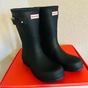 HUNTER Original Short Waterproof Rain Boot, Rubber Black, Size 12, NWT