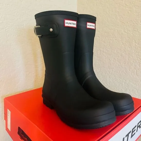 HUNTER Original Short Waterproof Rain Boot, Rubber Black, Size 12, NWT