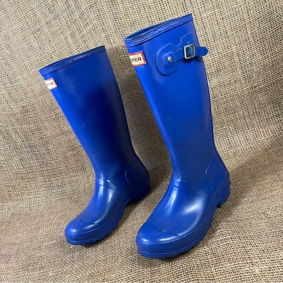 Hunter Rain Boots Original Blue Rubber Tall Pull On Waterproof Size 5