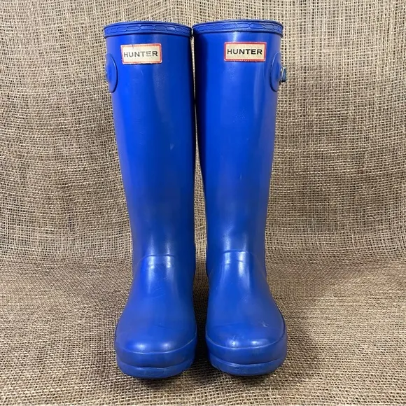 Hunter Rain Boots Original Blue Rubber Tall Pull On Waterproof Size 5