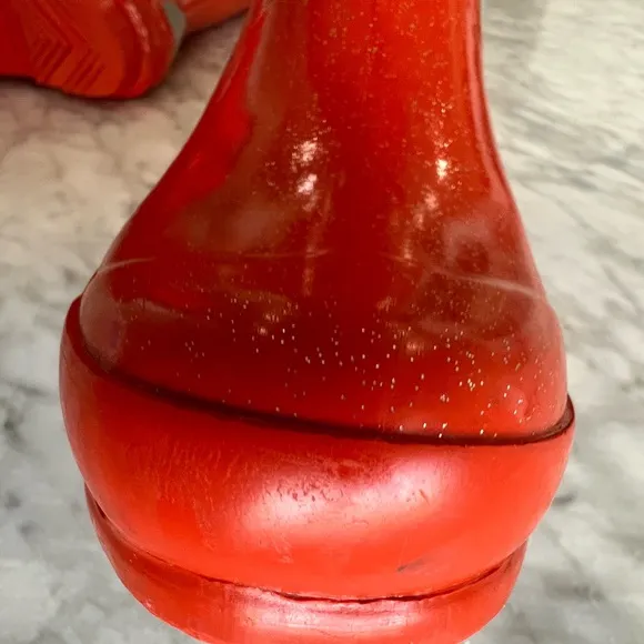 Hunter Rain Boots Tall Glitter Waterproof Size 2. Red Orange