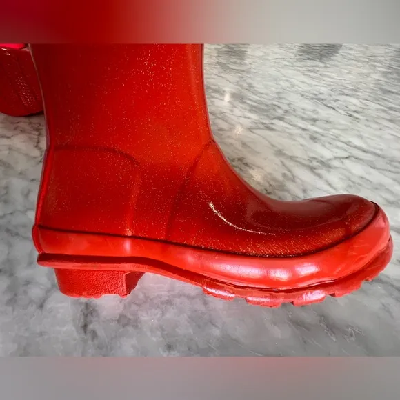 Hunter Rain Boots Tall Glitter Waterproof Size 2. Red Orange