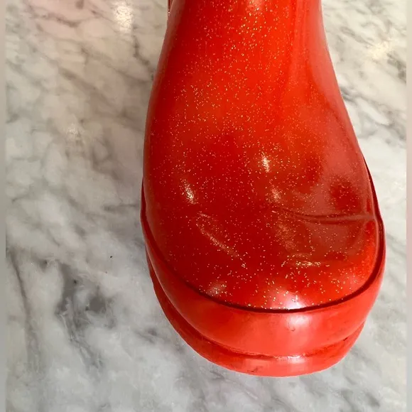 Hunter Rain Boots Tall Glitter Waterproof Size 2. Red Orange
