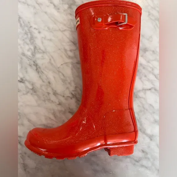 Hunter Rain Boots Tall Glitter Waterproof Size 2. Red Orange