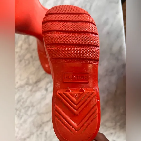 Hunter Rain Boots Tall Glitter Waterproof Size 2. Red Orange