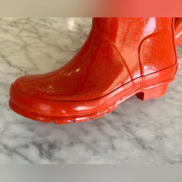 Hunter Rain Boots Tall Glitter Waterproof Size 2. Red Orange