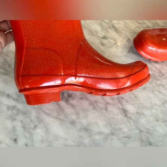 Hunter Rain Boots Tall Glitter Waterproof Size 2. Red Orange