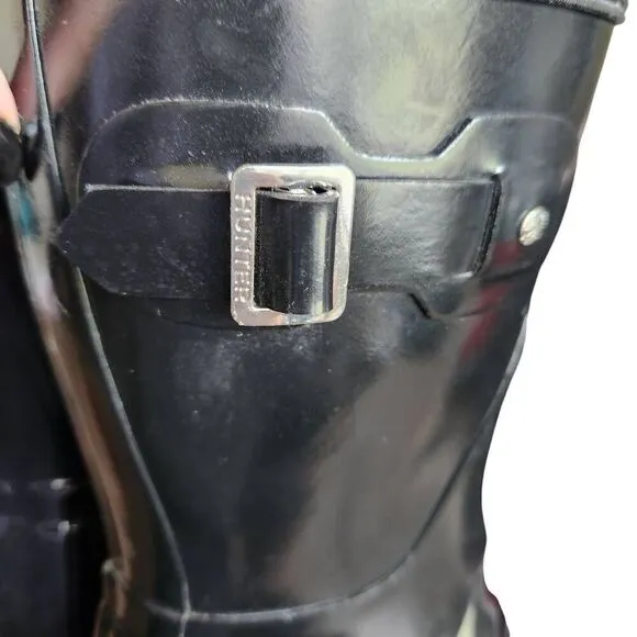 Hunter Rain Boots Womens 7 Adjustable Short Ankle Strap Gloss Black Snow Waterpr