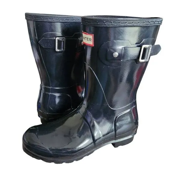 Hunter Rain Boots Womens 7 Adjustable Short Ankle Strap Gloss Black Snow Waterpr