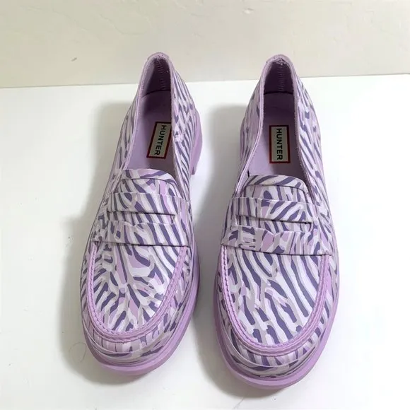 Hunter Refined Coral Print Penny Loafers Flats Purple Dawn Waterproof Size 8 NEW