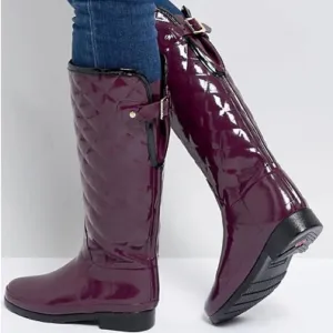 Hunter Refined Quilt Gloss Short‎ Boots in Oxblood Womens Size 8