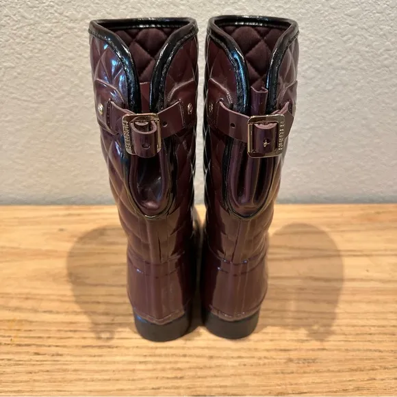 Hunter Refined Quilt Gloss Short‎ Boots in Oxblood Womens Size 8