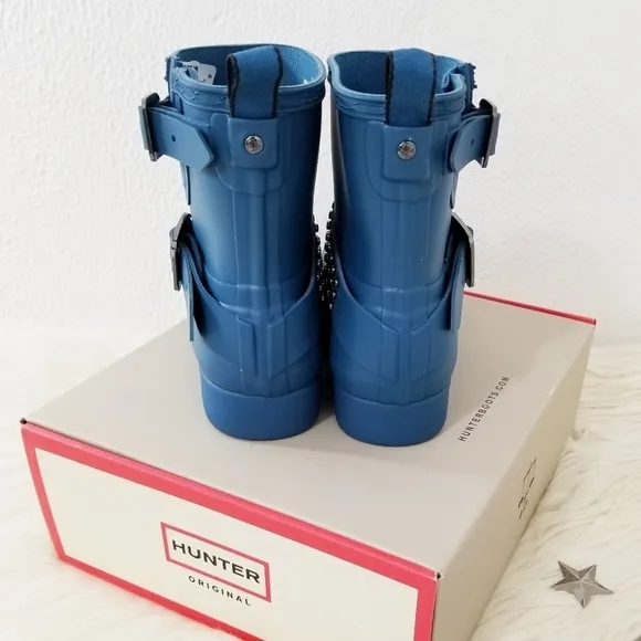 Hunter Refined Studded biker boots rockpool blue NEW 7