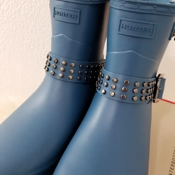 Hunter Refined Studded biker boots rockpool blue NEW 7