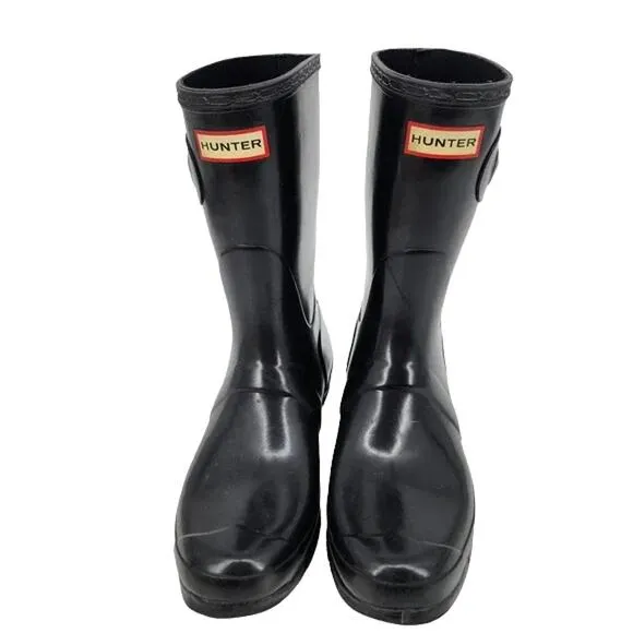 Hunter Women's Black ‘Original Short’ Gloss Winter Fall Spring Rain Boots Size 9