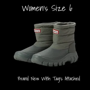 Hunter Women's Insulated Short Snow Boots - Waterproof Green, Size US 6