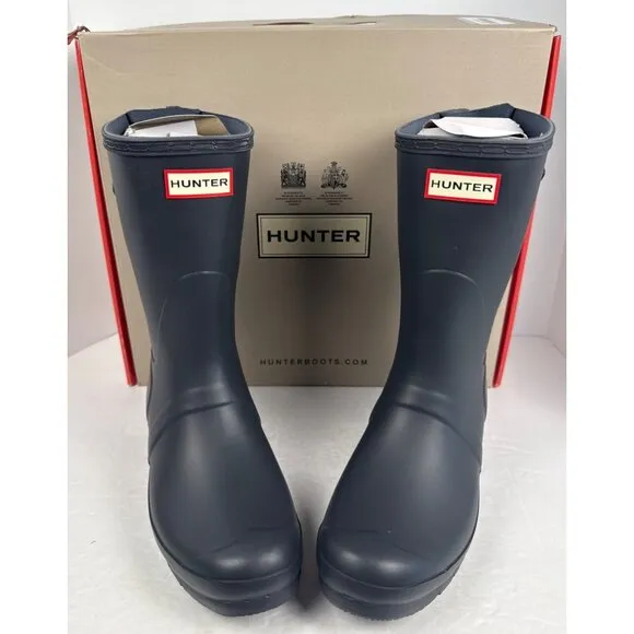 Hunter Women’s Original Back Adjusted Short Black Rubber Rain Boot size 9