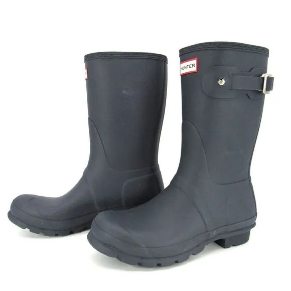 HUNTER Original Short Waterproof Rain Boots in Navy SZ 8