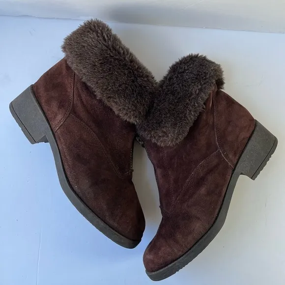 Hush Puppies Montreal 3 Ankle Boots Suede With Faux Fur Trim brown size 8.5m