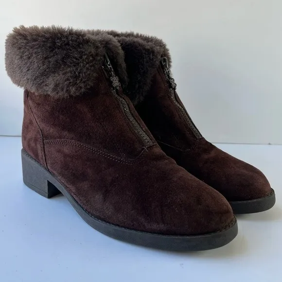 Hush Puppies Montreal 3 Ankle Boots Suede With Faux Fur Trim brown size 8.5m